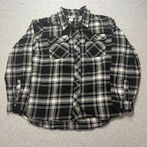 Duluth Trading Shirt Womens XXL Black Flannel Button Up Plaid Long Sleeve Cotton